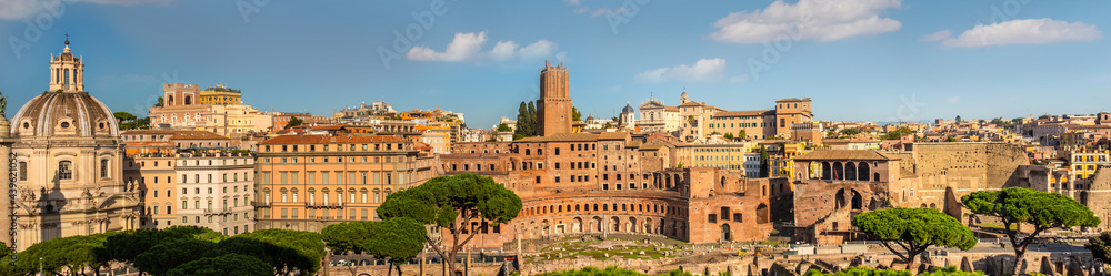 Panorama of Forum Romanum from the Capitoline Hill in Italy, Rome