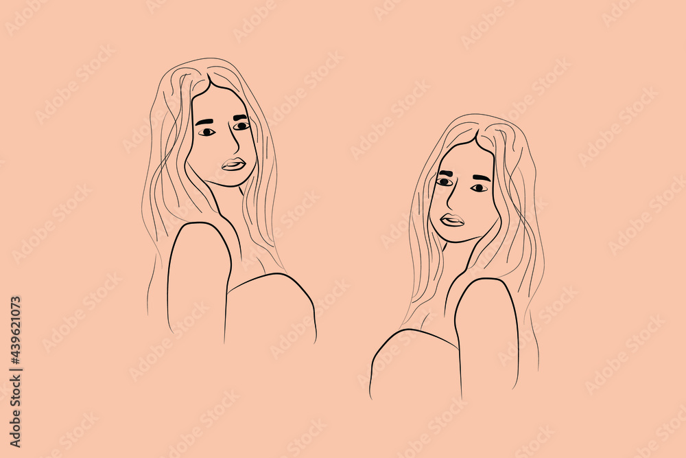 Abstract  hand-drawn line drawing minimal woman portrait and body Vector illustration Contemporary portrait