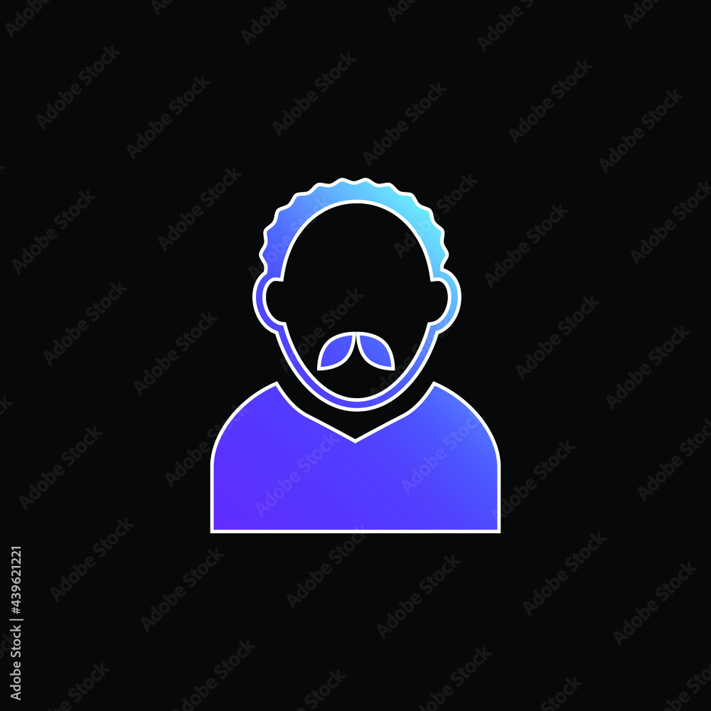 Adult Man Avatar With Short Curly Hair And Mustache blue gradient vector icon Adult Man Avatar With Short Curly Hair And Mustache blue gradient vector icon