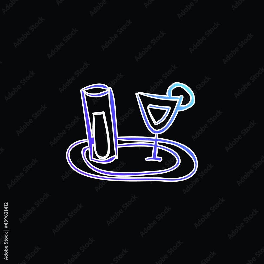 Bar Tray With Hand Drawn Drinks Glasses blue gradient vector icon Bar Tray With Hand Drawn Drinks Glasses blue gradient vector icon
