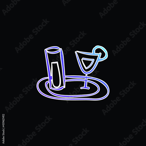 Bar Tray With Hand Drawn Drinks Glasses blue gradient vector icon
