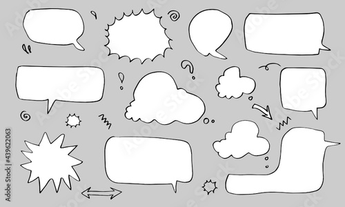 Set of hand drawn sketch Speach bubbles. Vector illustration