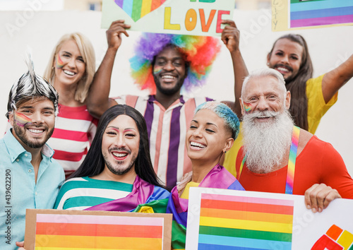 Konstfotografi Multiracial people at gay pride event holding banner - Concept of lgbt, homosexu