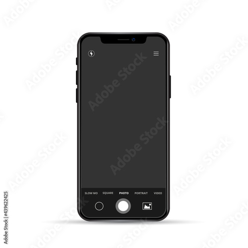 Mobile phone with camera isolated o white background. User interface of camera screen viewfinder. Vector stock