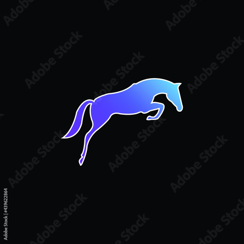 Fototapet Black Jumping Horse With Face Looking To The Ground blue gradient vector icon