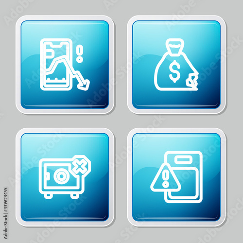 Set line Mobile stock trading  Money bag  Safe and Global economic crisis icon. Vector