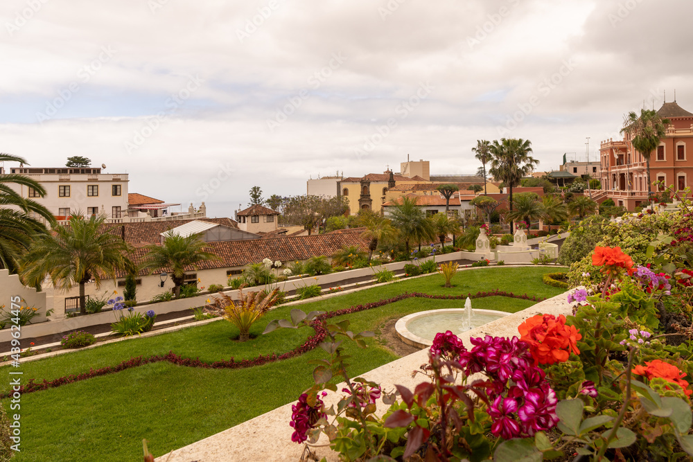 City view of La Orotava, Tenerife. Canary Islands. Tourism near Victoria Garden under a cloudy day