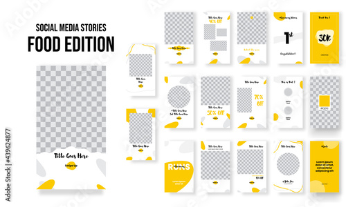 Set of editable social media stories food with yellow abstract design vector template