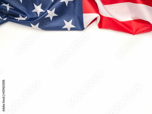 Part of the American flag isolated on a white background. Top view. Flat lay. Space for text
