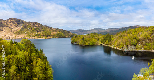 An aerial view towards the western shore of Loch Katrine in the Scottish Highlands on a summers day photo