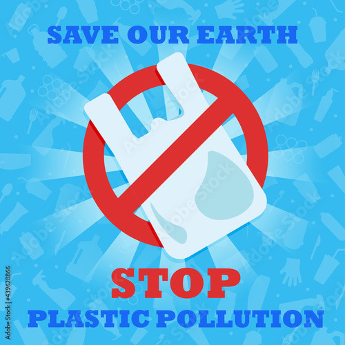 Stop plastic pollution. Banner. Plastic bag. Ecology problem concept.