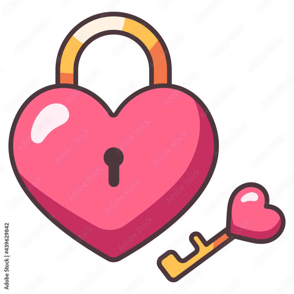 lock heart and love key icon