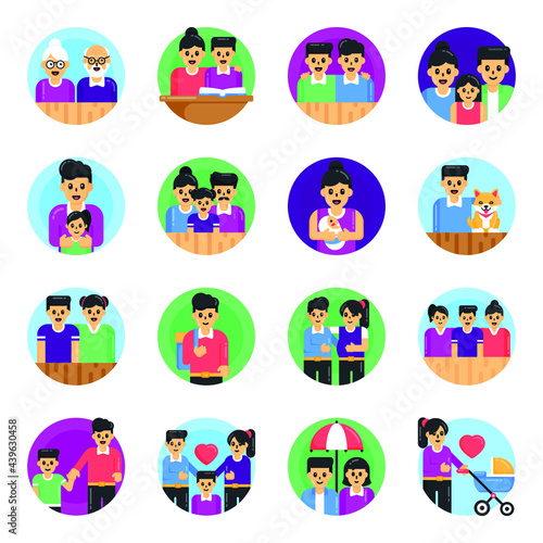 Family Life Flat Round Icons Pack 