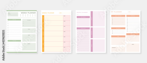 Modern planner template set. Set of planner and to do list. Monthly, weekly, daily planner template. Vector illustration.
