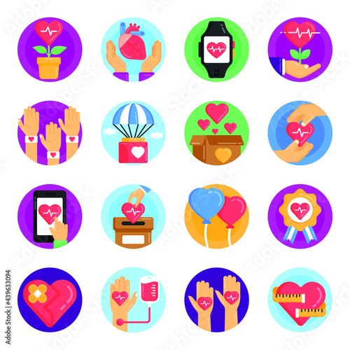 Set of Heart Day Flat Icons

