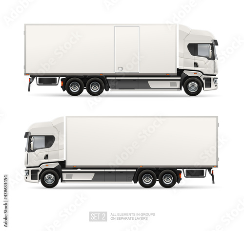 White Cargo delivery Truck isolated for corporate identity and mockup design. Side view Freight Truck. Realistic cargo service vehicle layout for branding and advertising