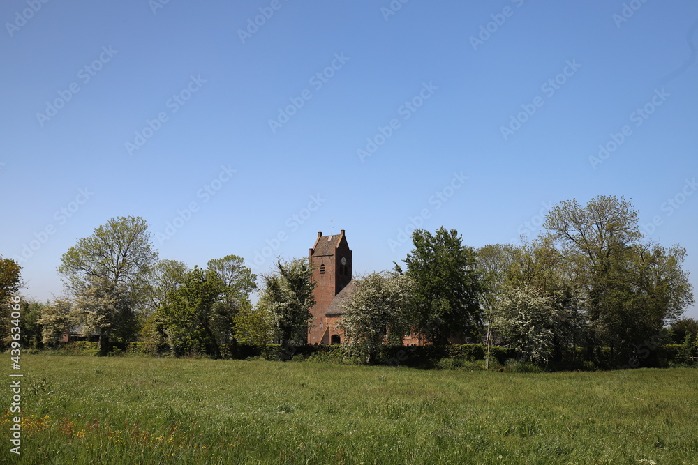 building, old church, church, landmark, europe, rural,  green, summer, environment.,sunny day, blue sky, church tower, tower, trees, outside, history, landscape, dutch, wallpaper, background, trad