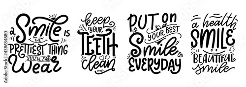 Set of smile hand drawn lettering quote. Typography design poster. Possitive lifestyle slogan for banner or card. Vector illustration