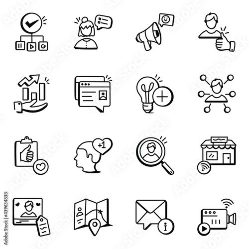 Pack of Social Content Doodle Icons 

