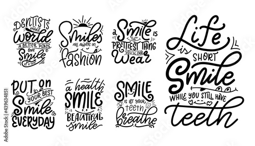Set of inspirational quotes with smile design. Hand drawn letterign for poster, card, banner. Modern calligraphy lifestyle slogan for decorative typography. Vector illustration