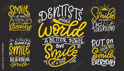 Set of smile hand drawn lettering quote. Typography design poster. Possitive lifestyle slogan for banner or card. Vector illustration