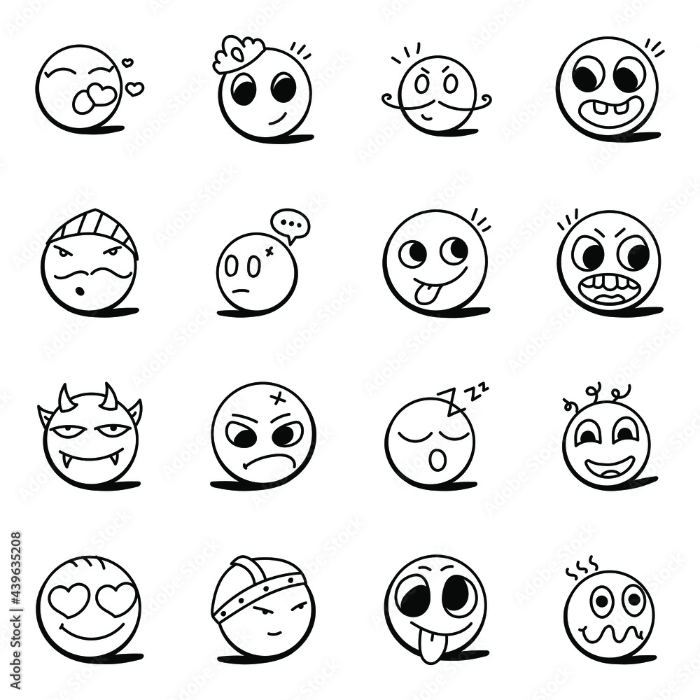 Set of Emojis Doodle Icons
Set of Emojis Doodle Icons