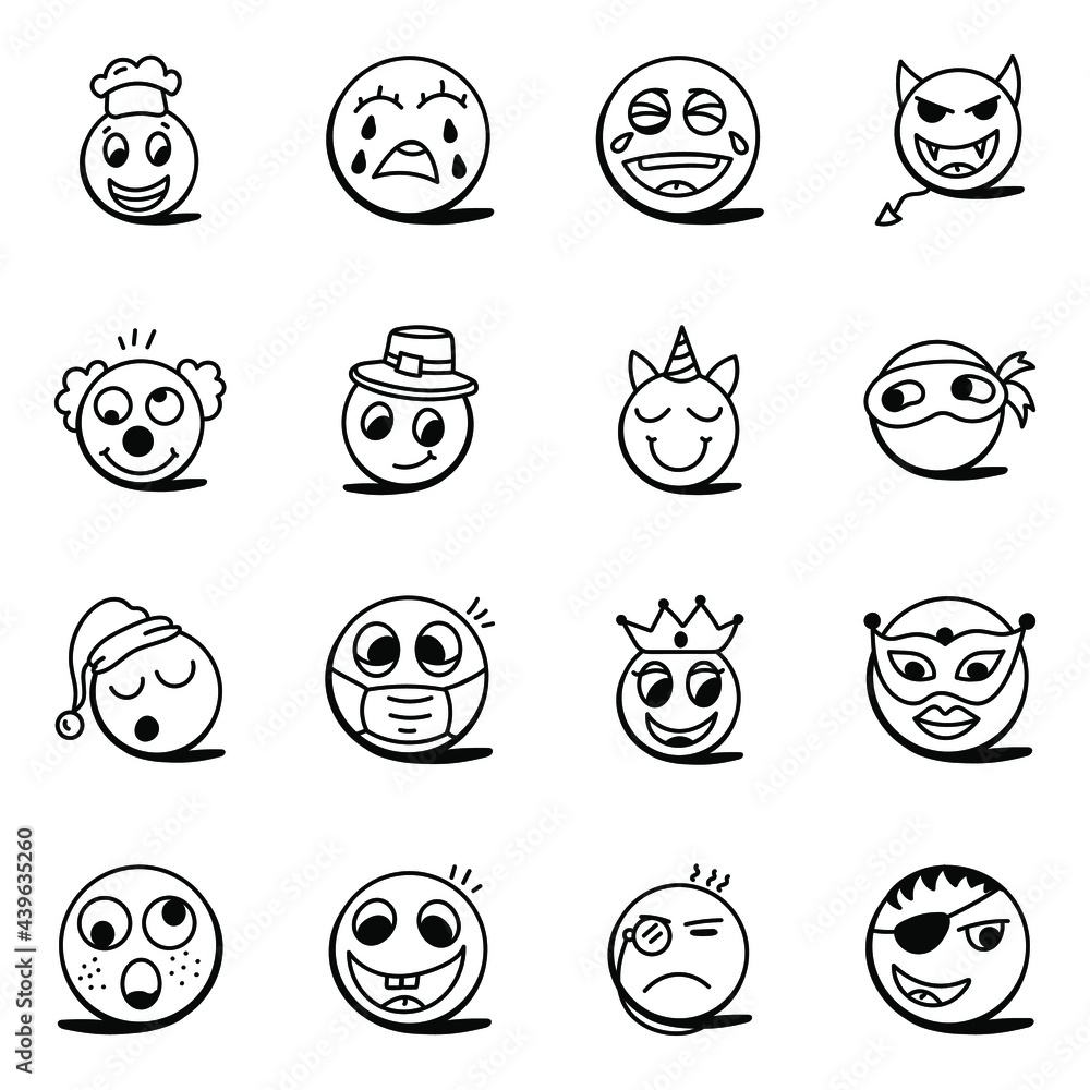 Set of Cute Emojis Doodle Icons
Set of Cute Emojis Doodle Icons