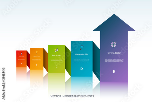 Vector infographic arrow template with 5 steps. Business growth concept. Can be used for web design, timeline, diagram, process chart, graph, business presentation.