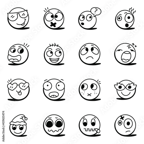 Set of Emoji Faces Doodle Icons

