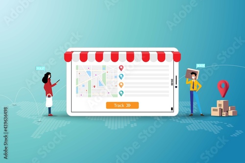 Business concept of delivery tracking, team of logistic department are working near a big screen of tablet to track the shipment to deliver the goods to customers on time.