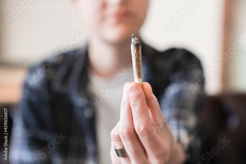 Photography Close up image of weed joint with smoke
