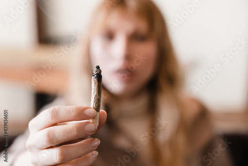 Fényképezés Close up image of weed joint with smoke