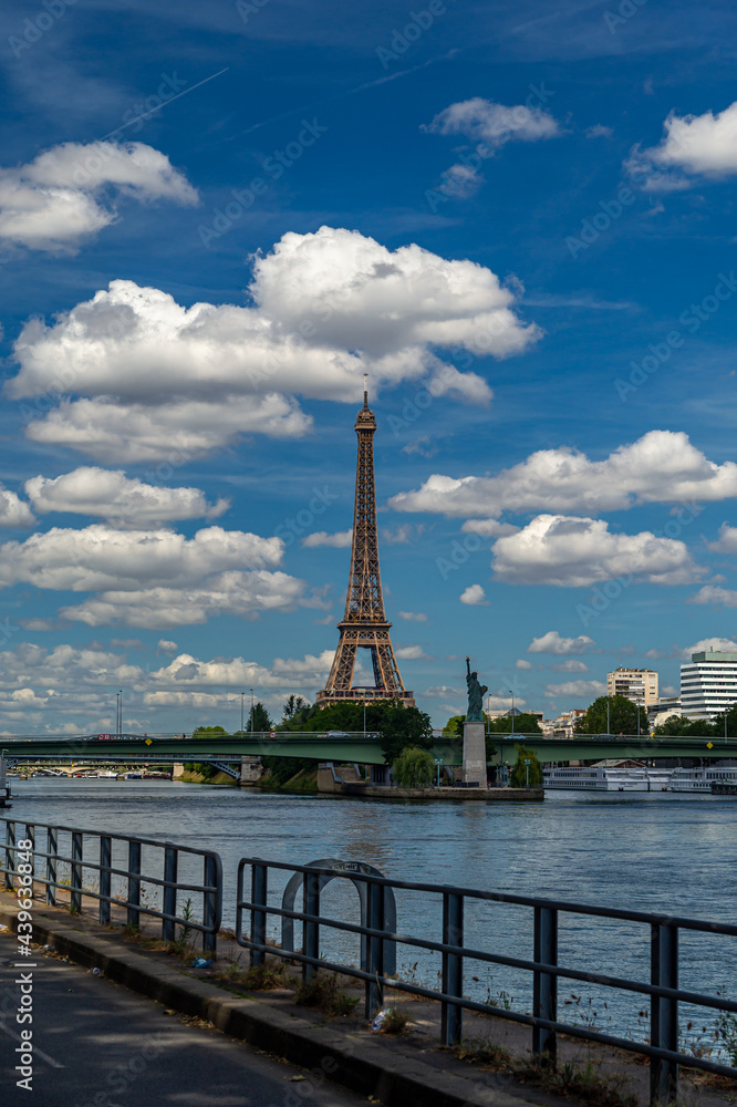 Fototapeta premium The Eiffel Tower is a wrought-iron lattice tower on the Champ de Mars in Paris.