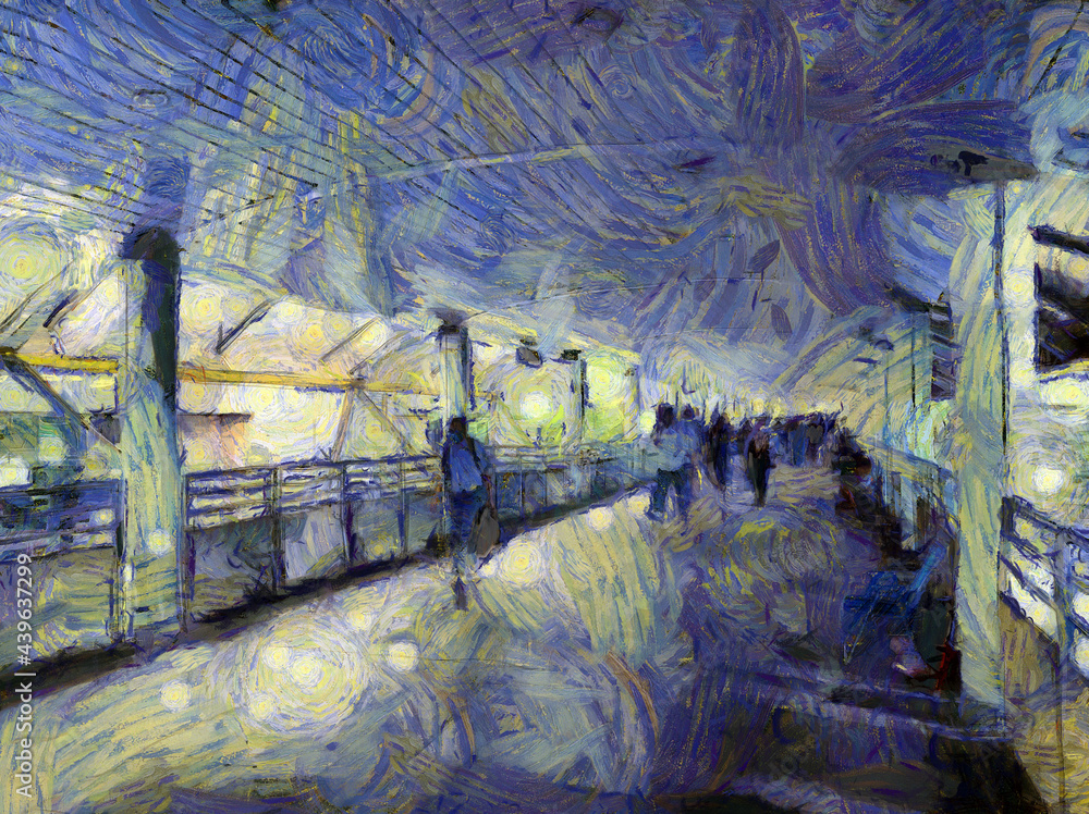 Landscape of the Skytrain Station Illustrations creates an impressionist style of painting.