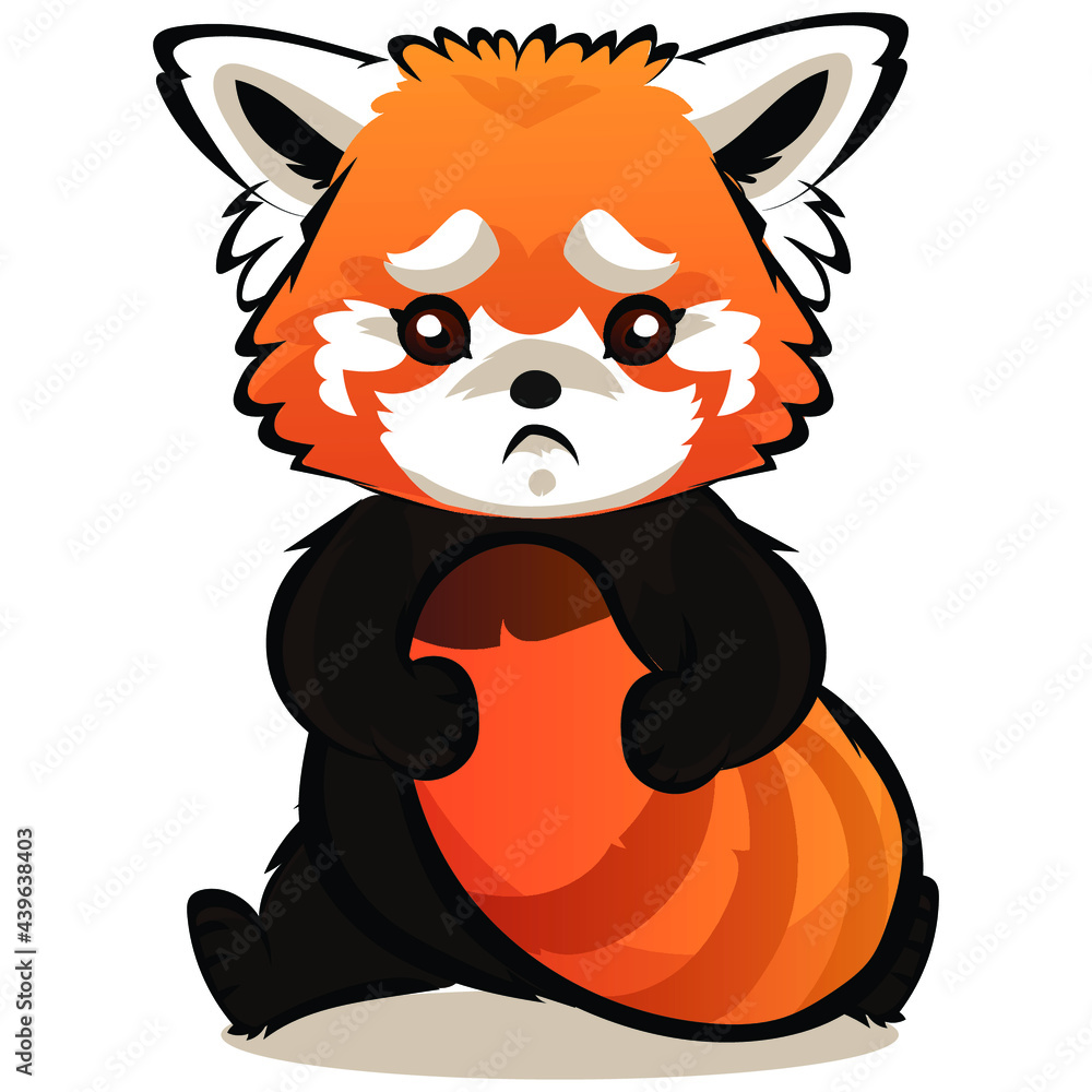 Cartoon red panda feeling sad