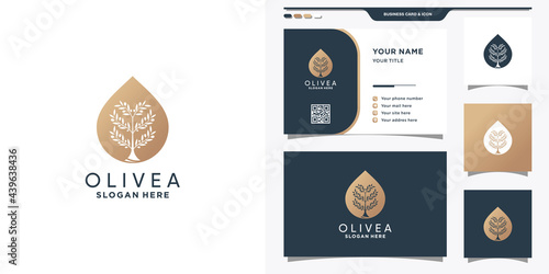 Olive tree and oil logo with creative modern concept and business card design Premium Vector