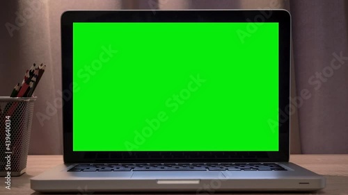 Wallpaper Mural Laptop mockup screen background. Empty computer screen on desktop in the interior of a home room or business office Torontodigital.ca