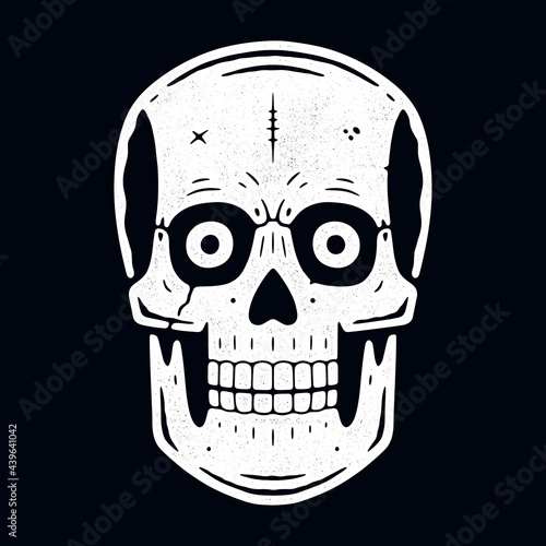 Funny engraved skull. Modern logo.