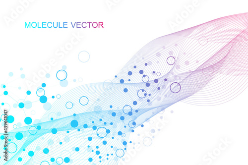 Structure molecule and communication. Dna, atom, neurons. Scientific concept for your design. Connected lines with dots. Medical, technology, chemistry, science background. Vector illustration