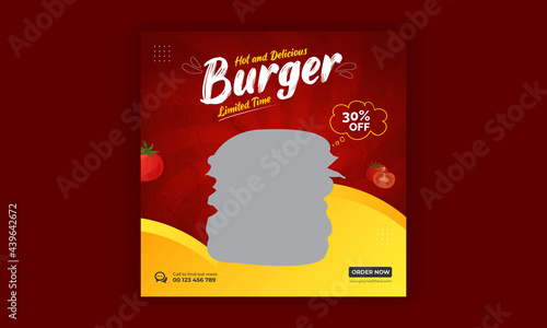 Editable hot delicious food burger  social media instagram post design template, Food web banner design, vector