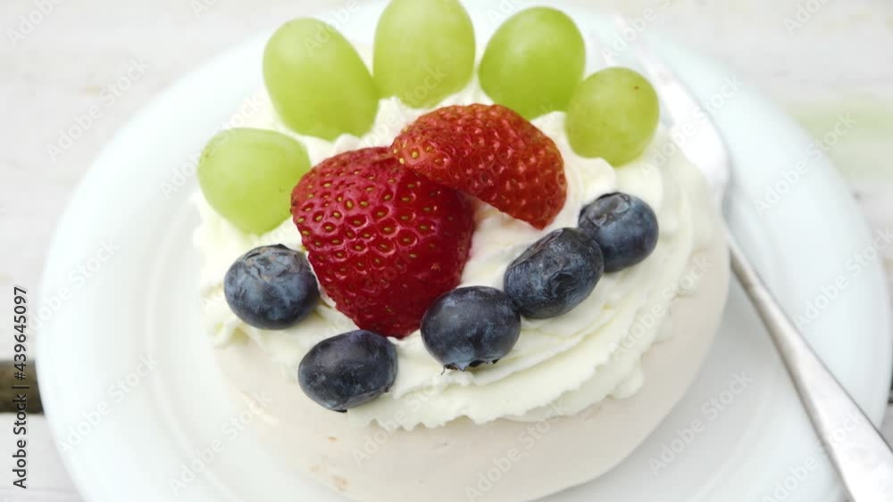 Strawberry seedling focus change on strawberry cake Strawberry seedling focus change on strawberry cake