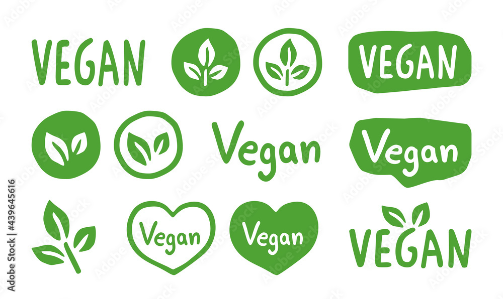 Vegan Vector Icon Set - Logo Set - obrazy, fototapety, plakaty 