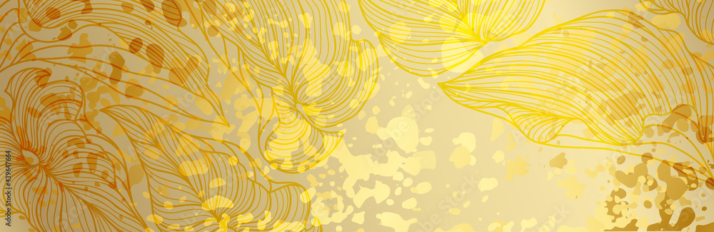 Luxury floral gold abstract background with hand drawn flowers. Vector design template for postcard, wall poster, business card, flyer, banner, wedding invitation, print, cover, wallpaper Luxury floral gold abstract background with hand drawn flowers. Vector design template for postcard, wall poster, business card, flyer, banner, wedding invitation, print, cover, wallpaper