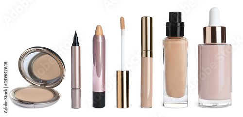 Konstfotografi Set with different decorative cosmetic products on white background