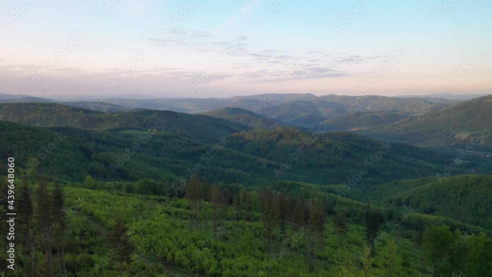 Scenery of the Silesian Beskids from Rownica peak at sunrise. Poland Scenery of the Silesian Beskids from Rownica peak at sunrise. Poland