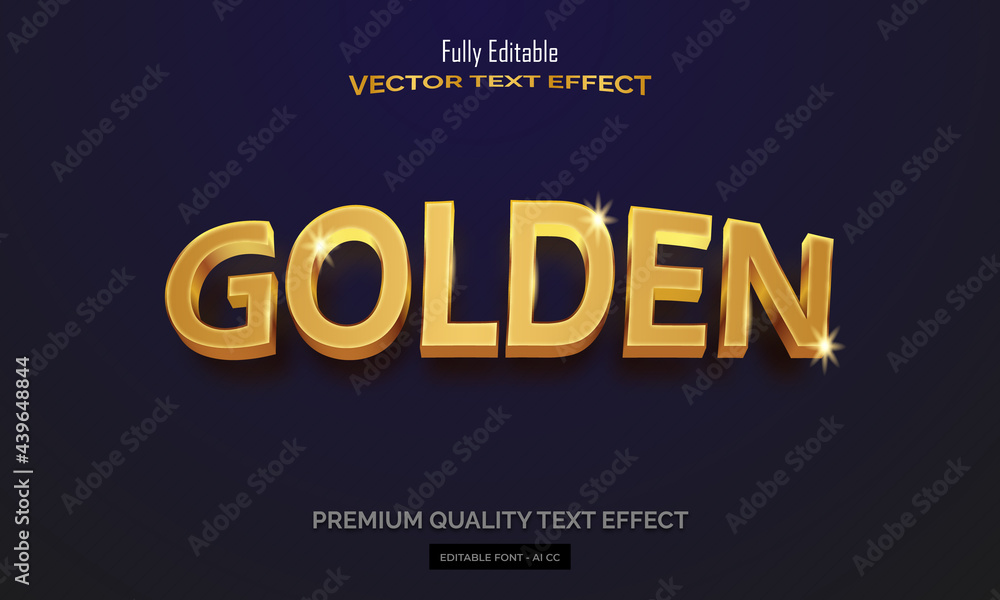 Golden text, fully editable vector text effect with glossy golden color effect
