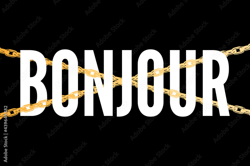 Fototapeta premium Decorative BONJOUR HELLO slogan Text with Leopard Skin Background