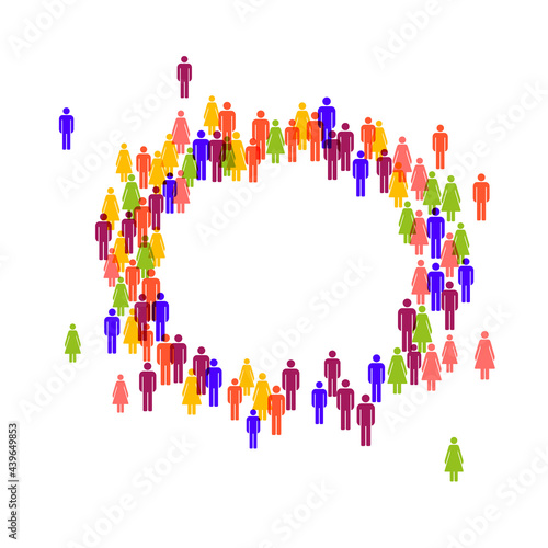 Colorful crowd circle frame. Stick figure simple icons. Vector illustration