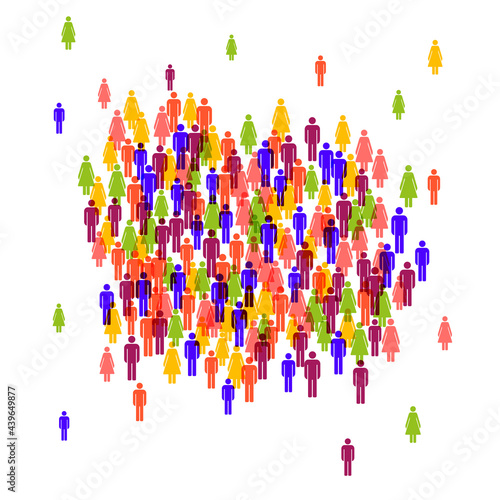 Motley crowd. Stick figure simple icons. Vector illustration