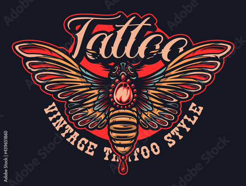 Color Illustration moth in the tattoo style. Perfectly for posters, T shirt design, fabric print, and many other uses.